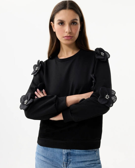 Black flower sleeve sweatshirt Leo