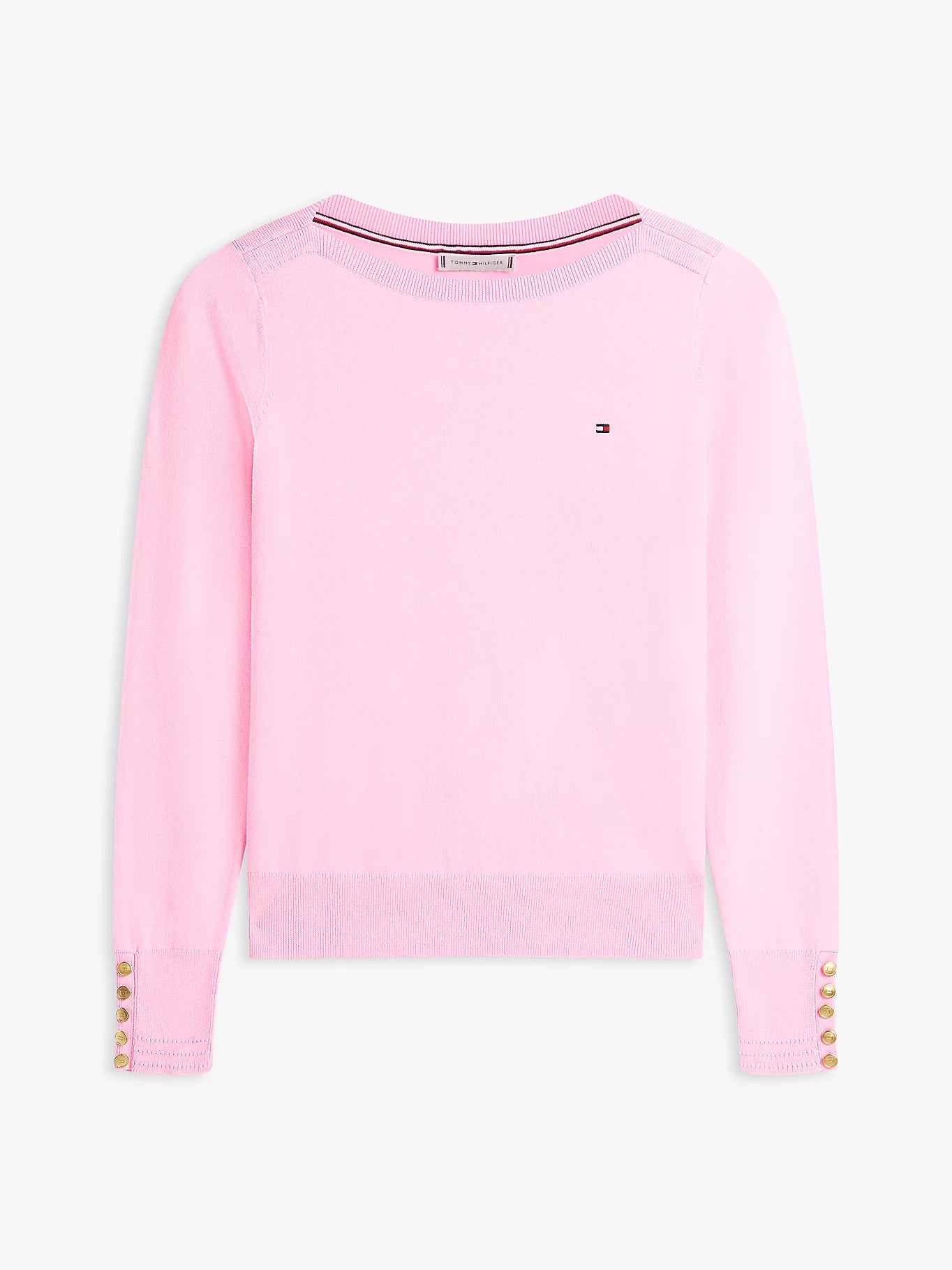Gold-Tone Button Jersey Boat Neck Jumper Rose Petal