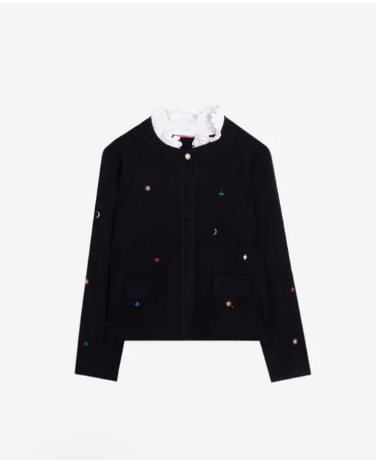 Black Embroidered Tape Cardigan
