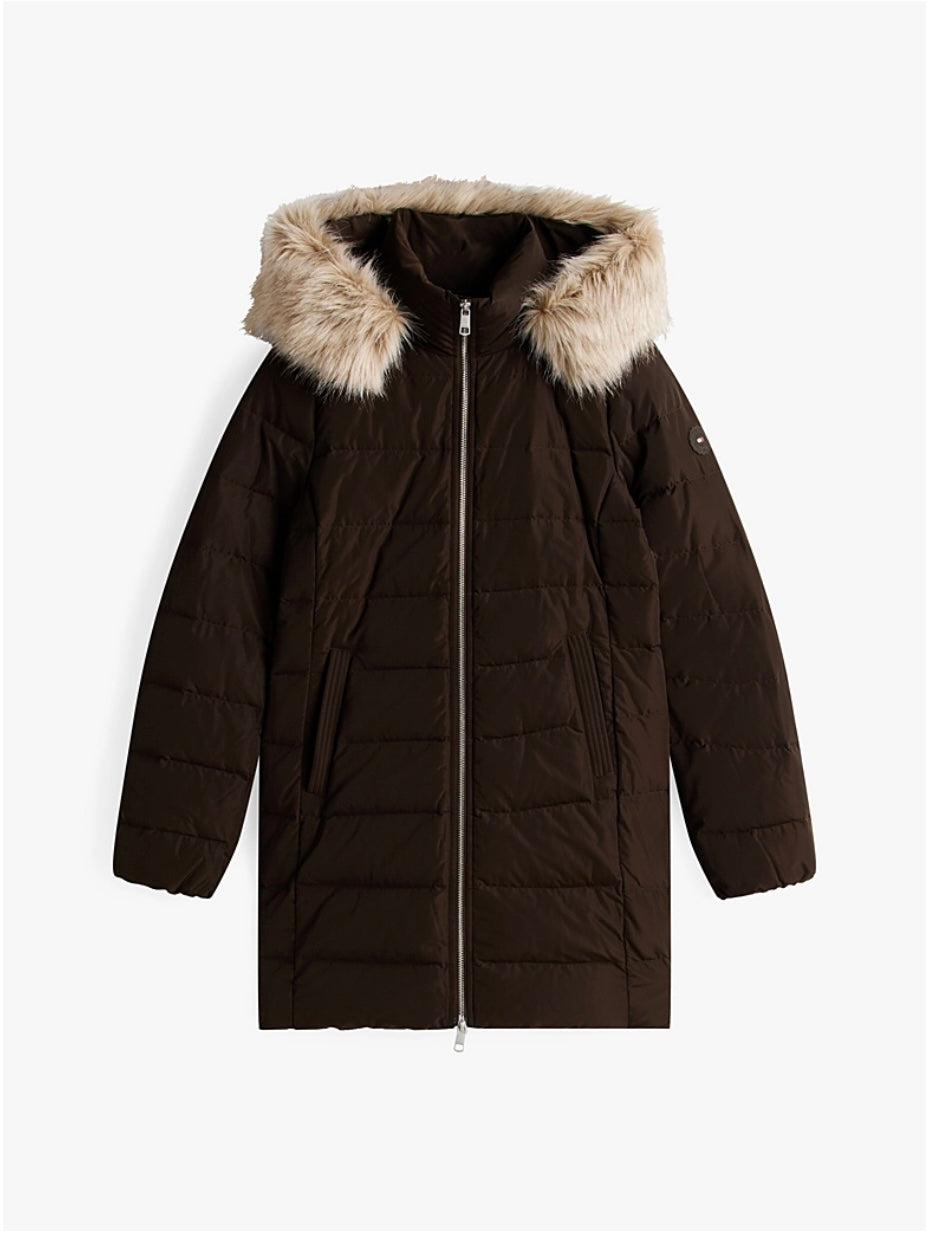 Dark chocolate slim fit coat detachable fur