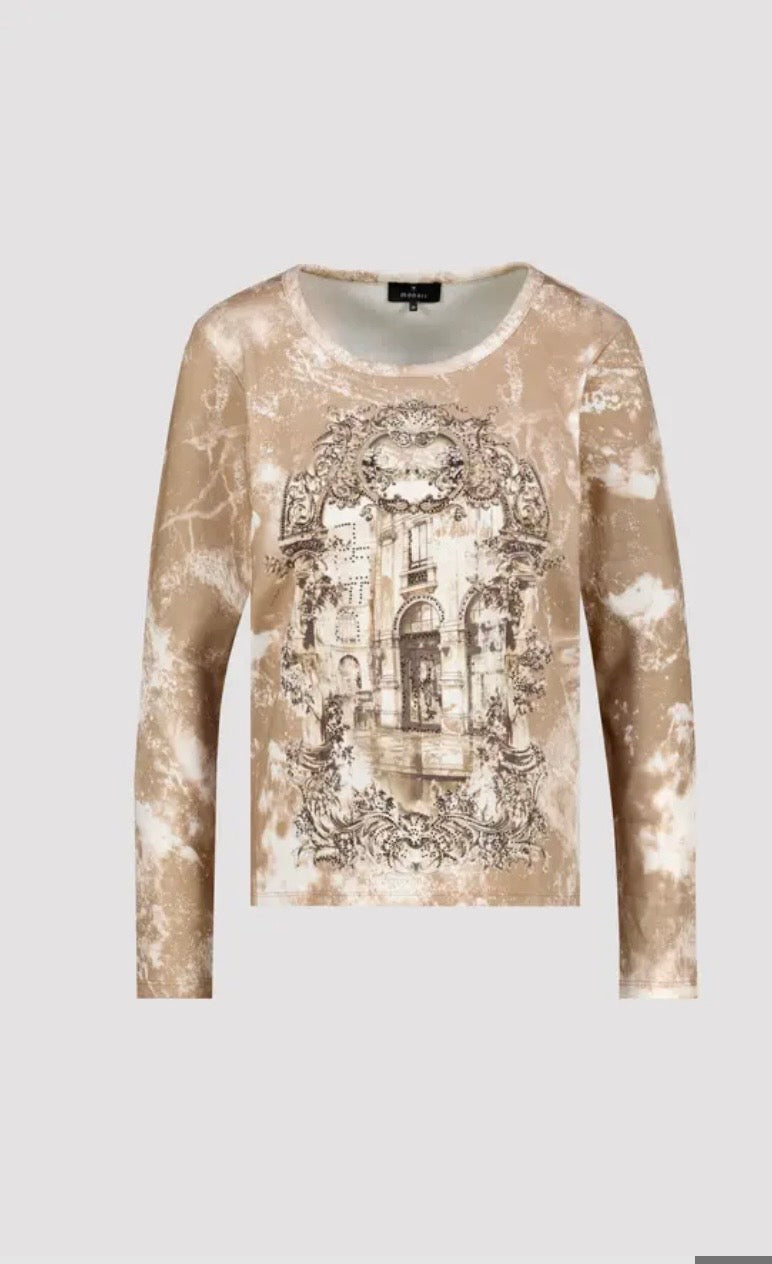 Gallery Print Ribbed Long Sleeve Tee Shirt 827