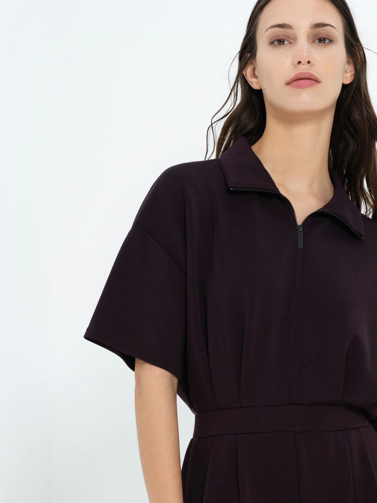 Wren Brown Half Zip Wide Leg Jumpsuit