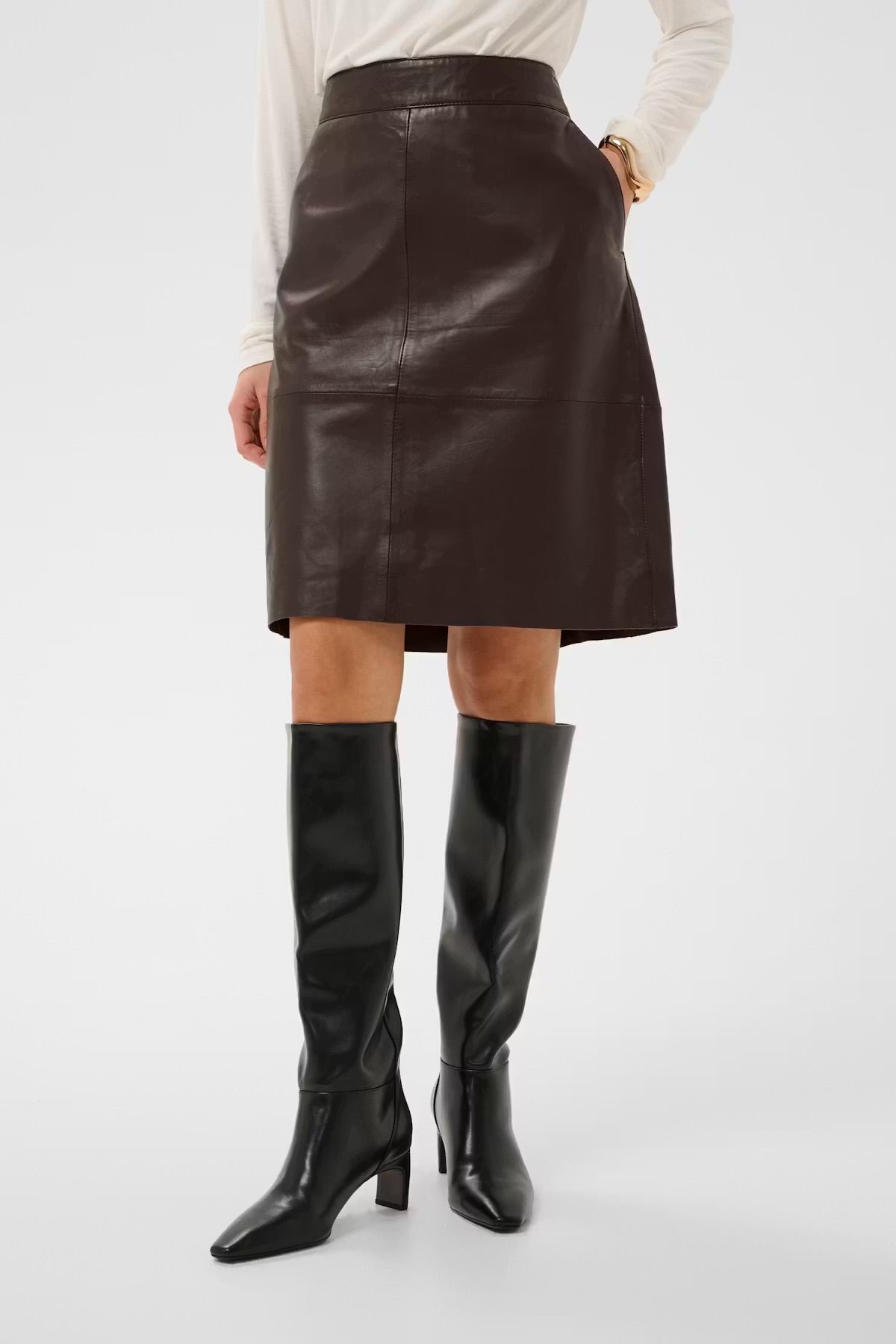 Berta Brown Leather Skirt
