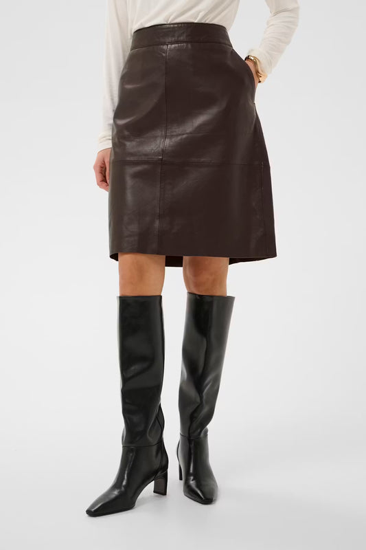 Berta Brown Leather Skirt