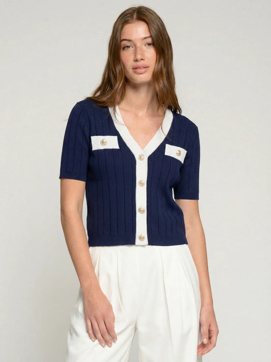 NAVY BLUE SHORT SLEEVE CARDIGAN