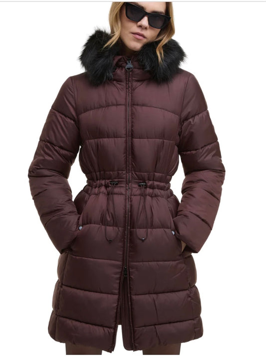 Anastasia red velvet puffa coat