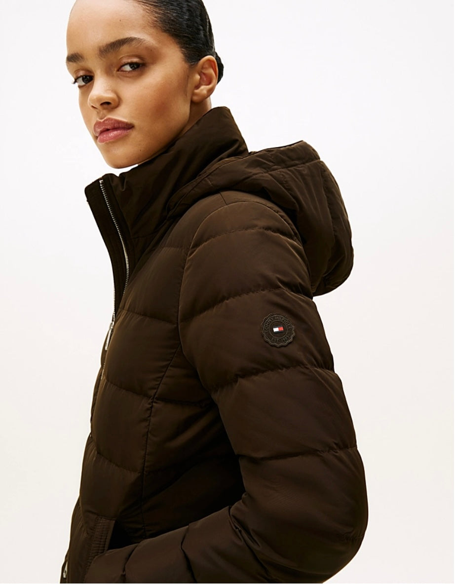Dark chocolate slim fit coat detachable fur