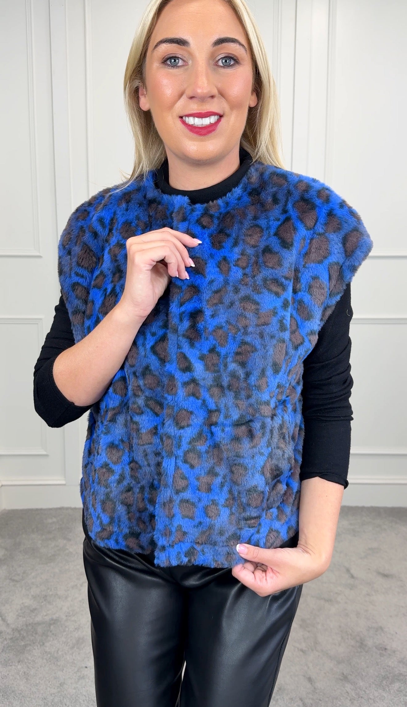 Molly blue/brown leopard print sleeveless jacket