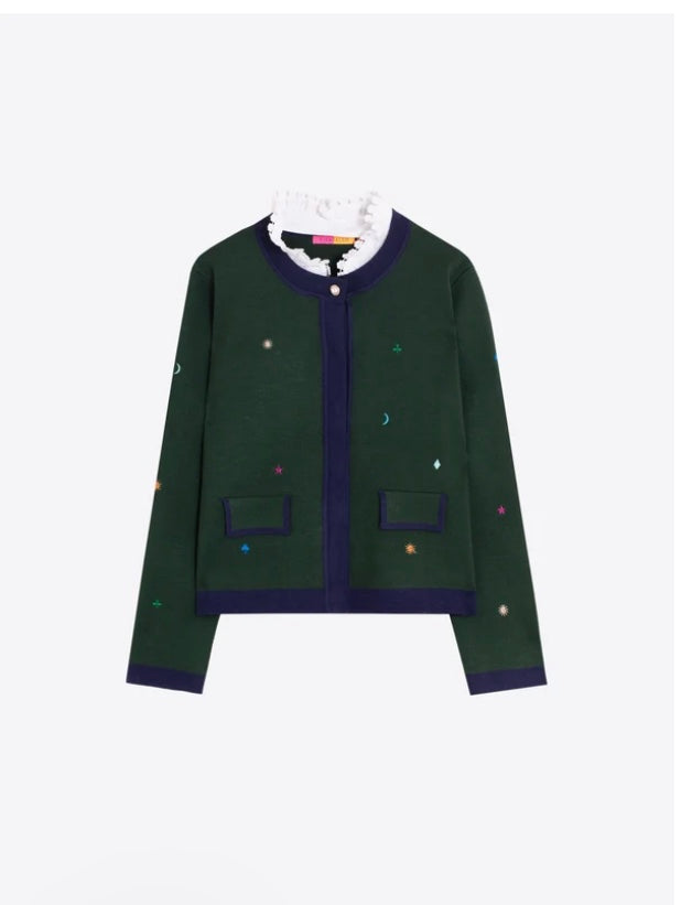 Navy/GreenEmbroidered Tape Cardigan