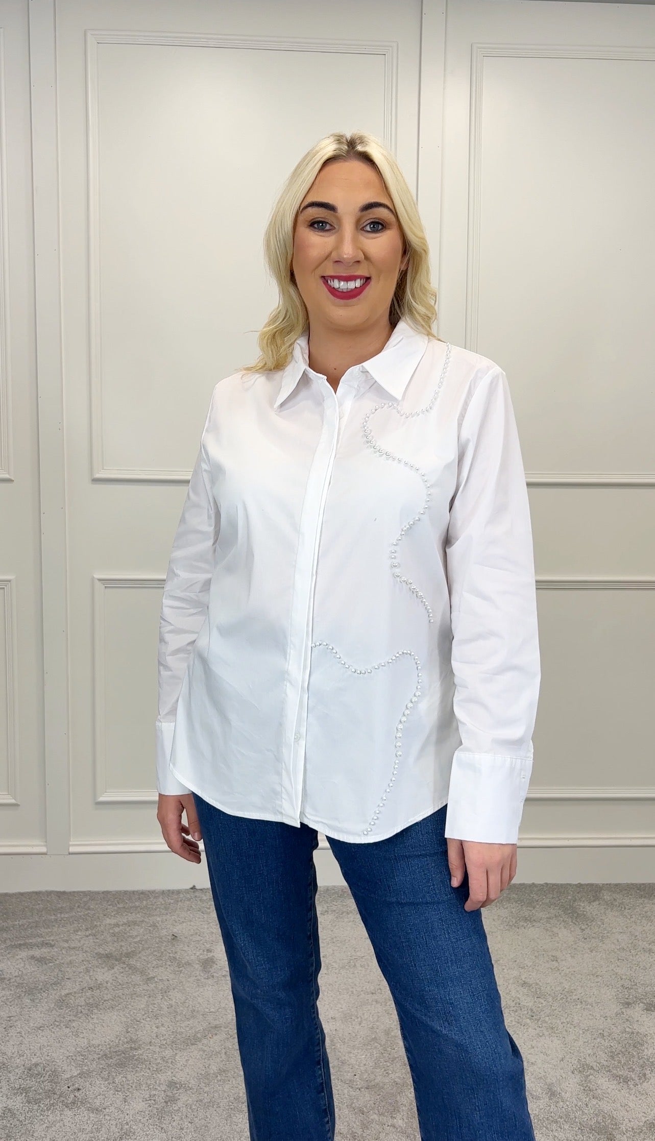 White shirt pearl trim