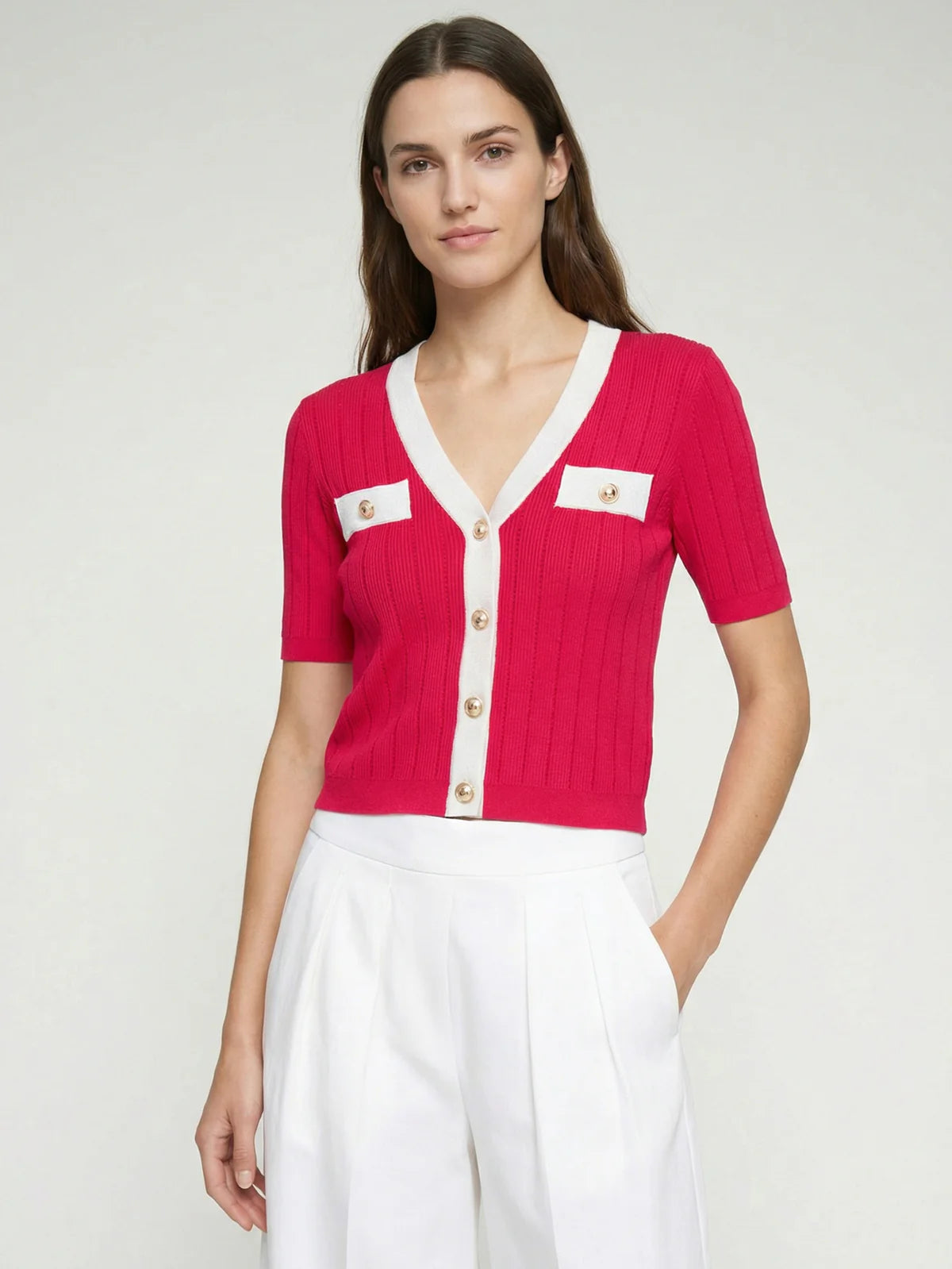 RED SHORT SLEEVE CARDIGAN