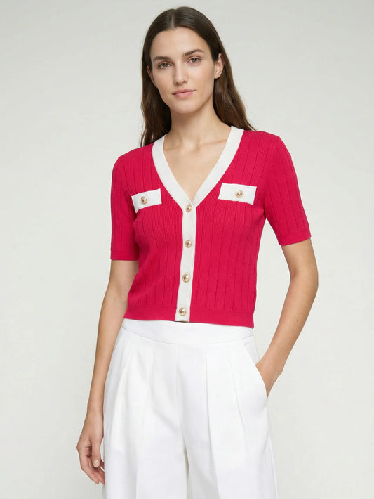 RED SHORT SLEEVE CARDIGAN