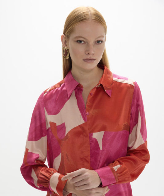 Pink/Orange Print Blouse Crudo
