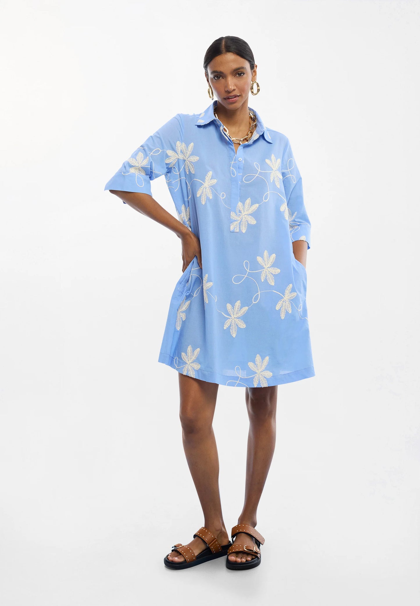 Floral embroidery dress
