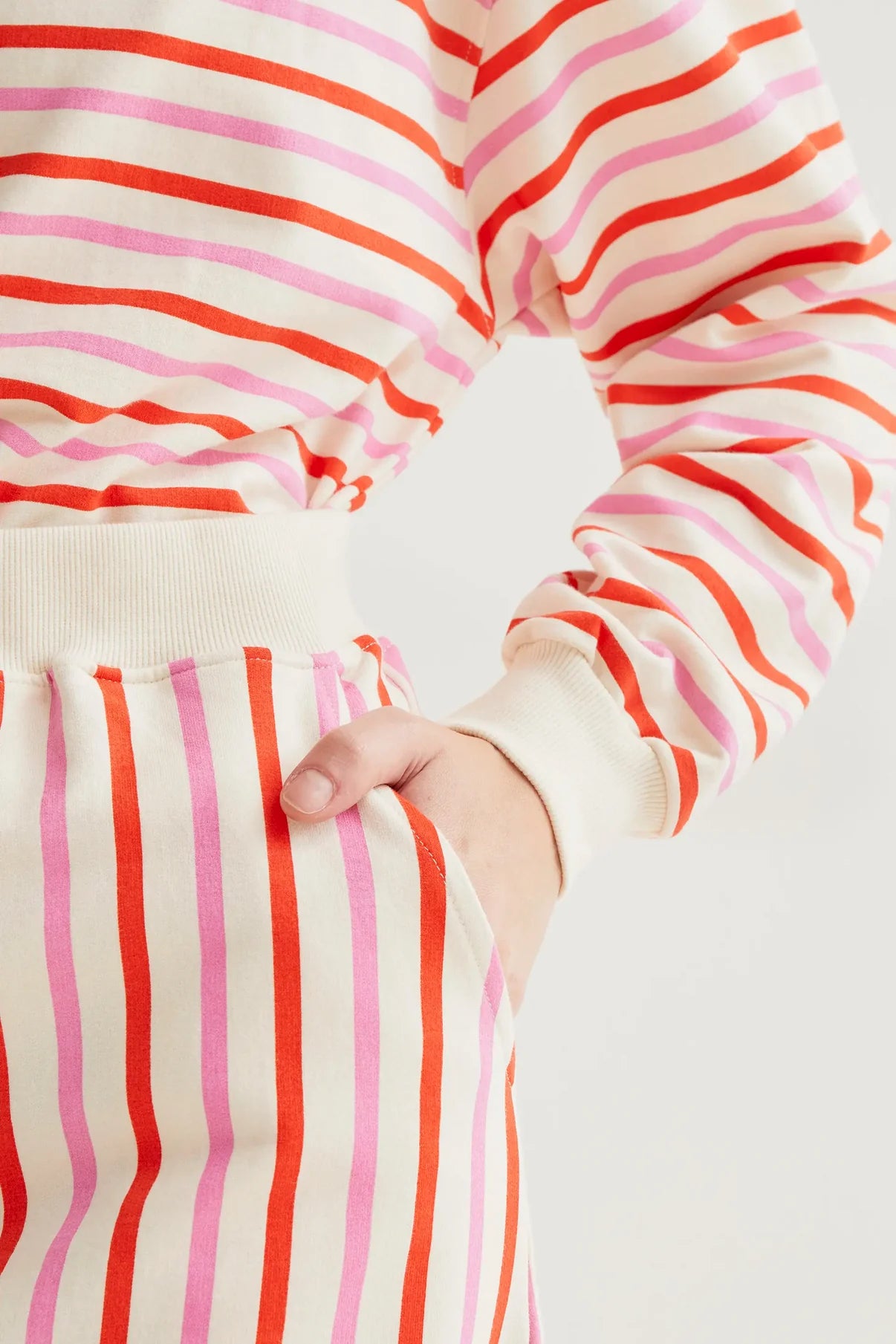 Midi skirt with pink and red striped print