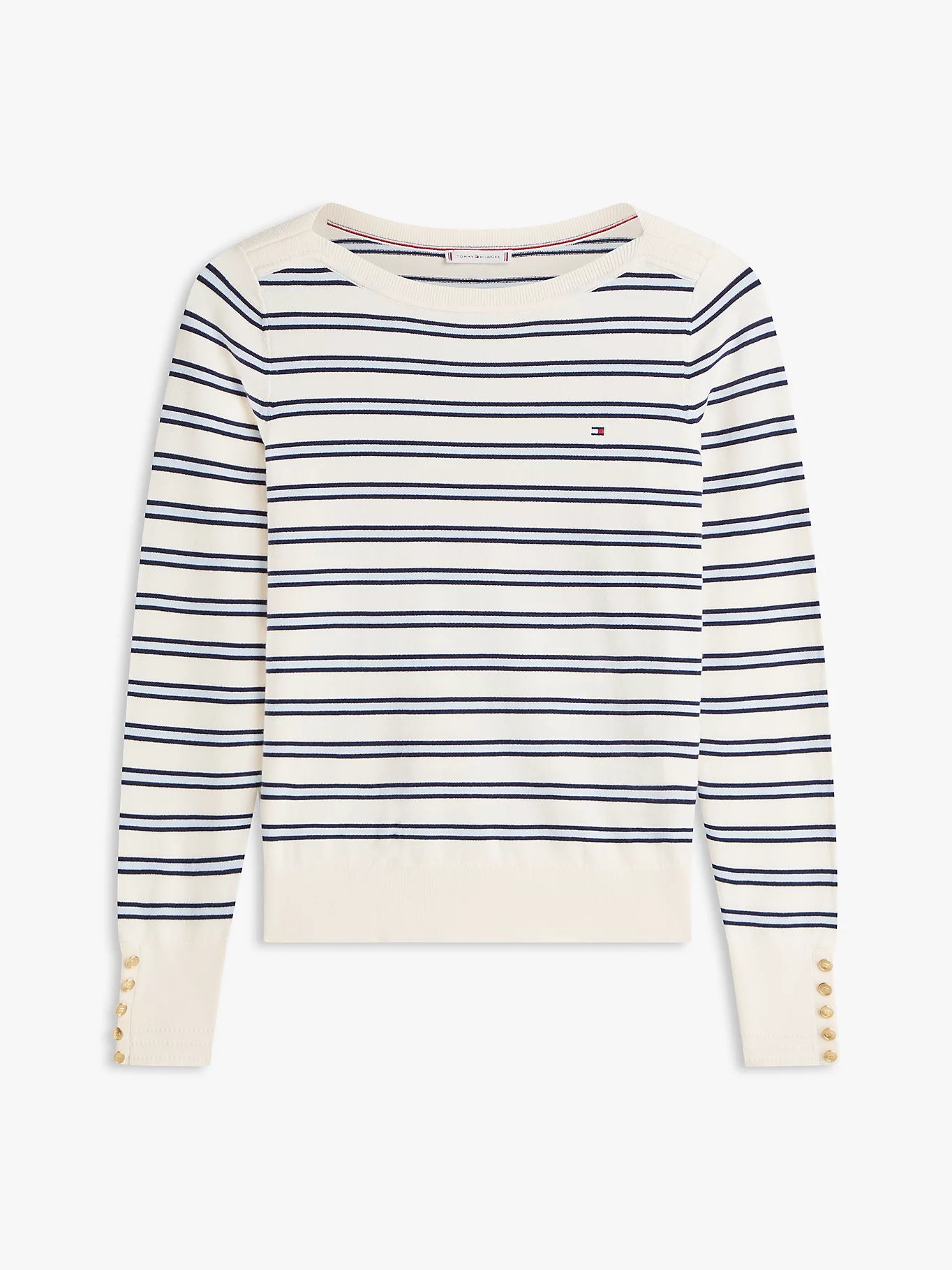 Gold-Tone Button Jersey Boat Neck Jumper