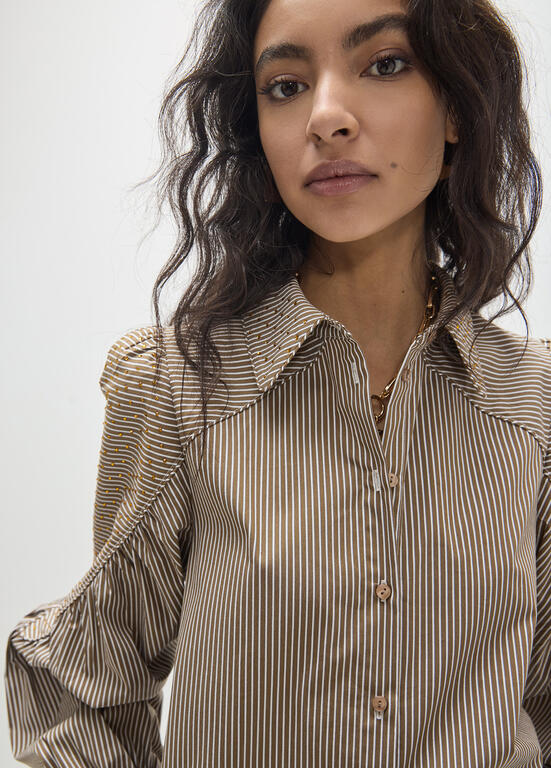 Brown Stripe Crystal Detail Blouse