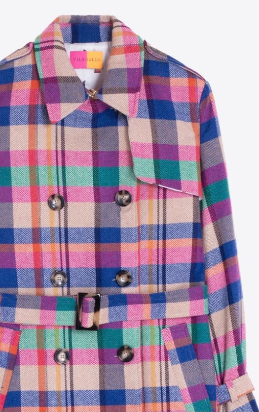 Herringbone Plaid Multi Colour Trench Coat