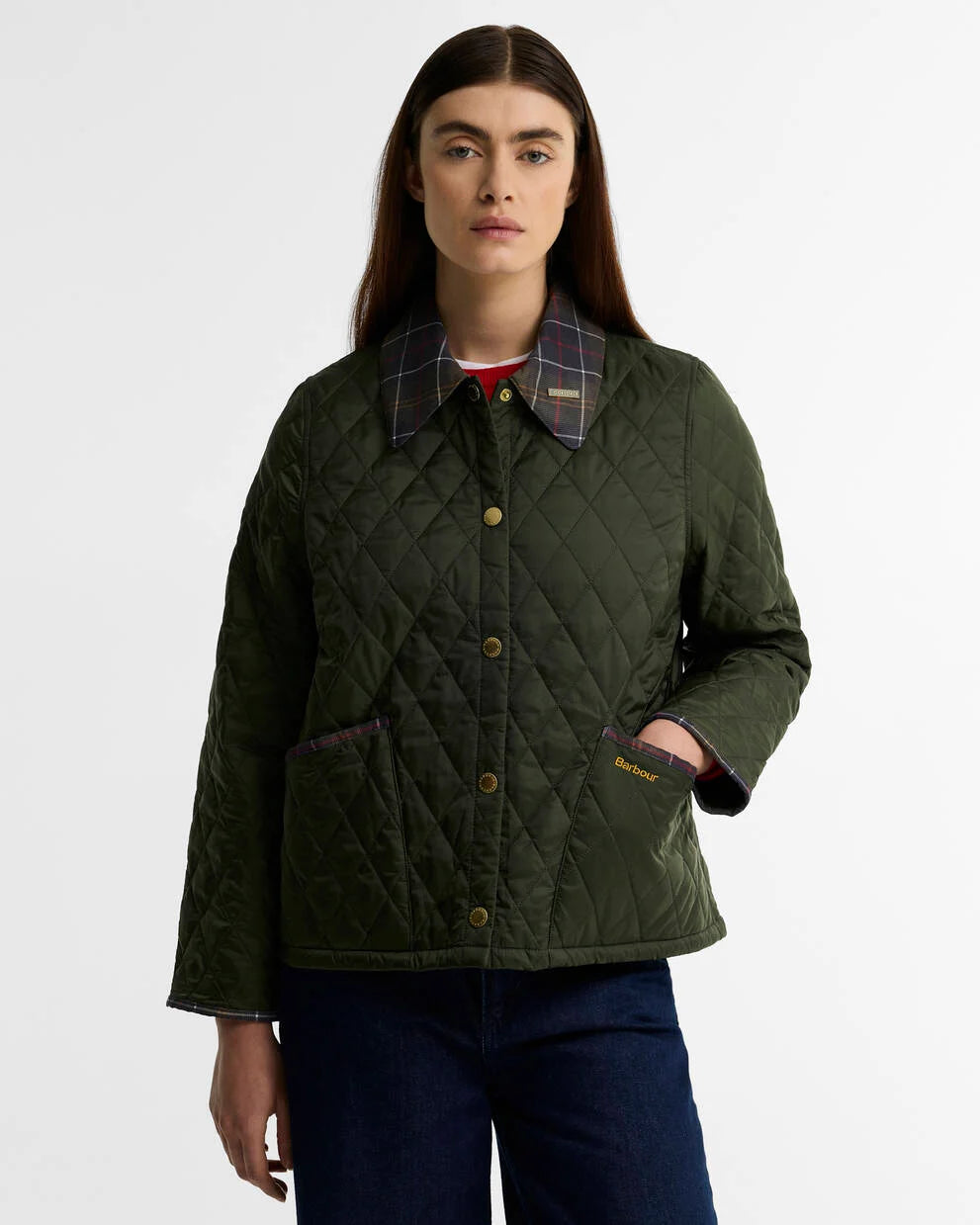 Tartan Collar Liddesdale Quilted Green Jacket L74