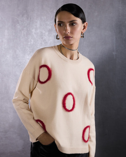 Cream Jumper Red Circles