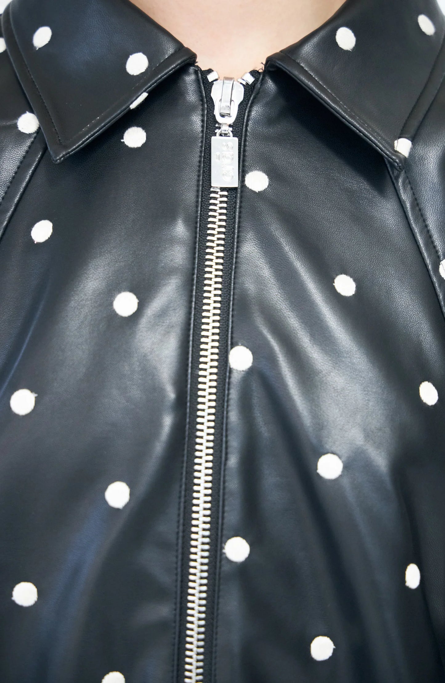 Linacras Black Spot Leather Look Bomber Jacket