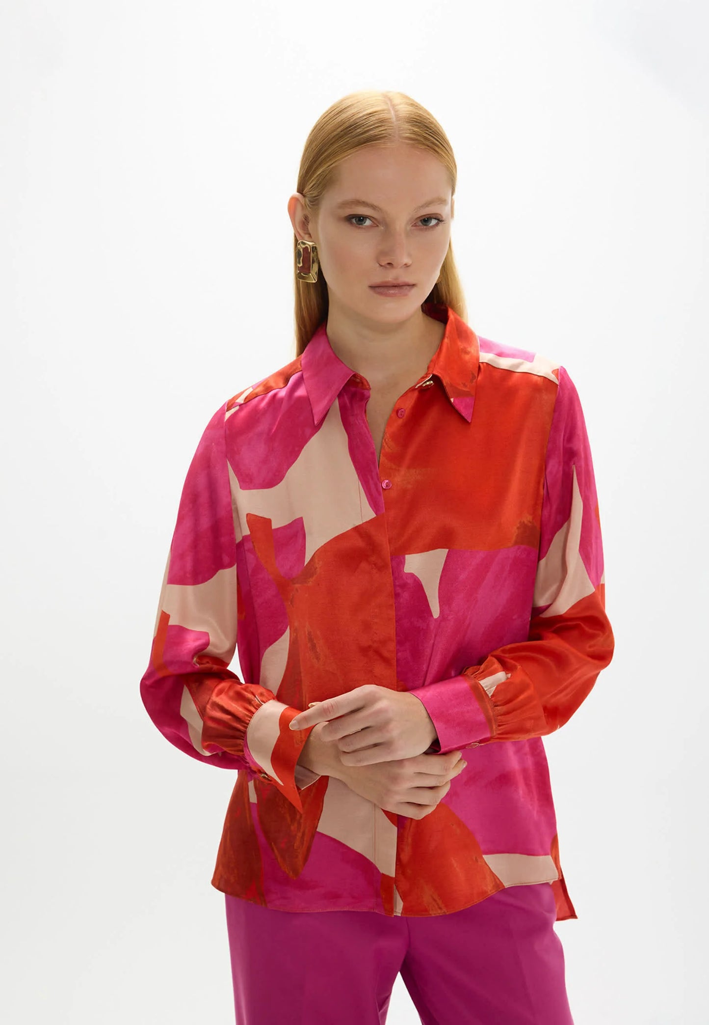 Pink/Orange Print Blouse Crudo