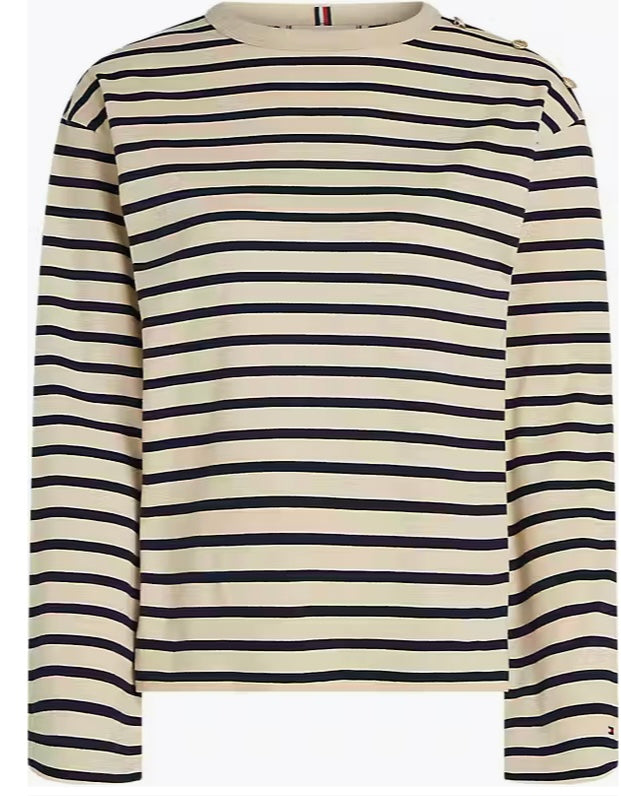 Breton stripe beige/navy gold buttons