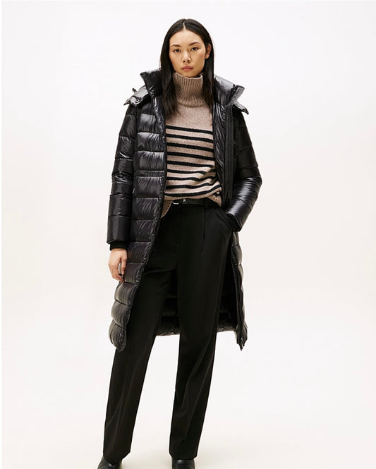 Black gloss down waisted coat