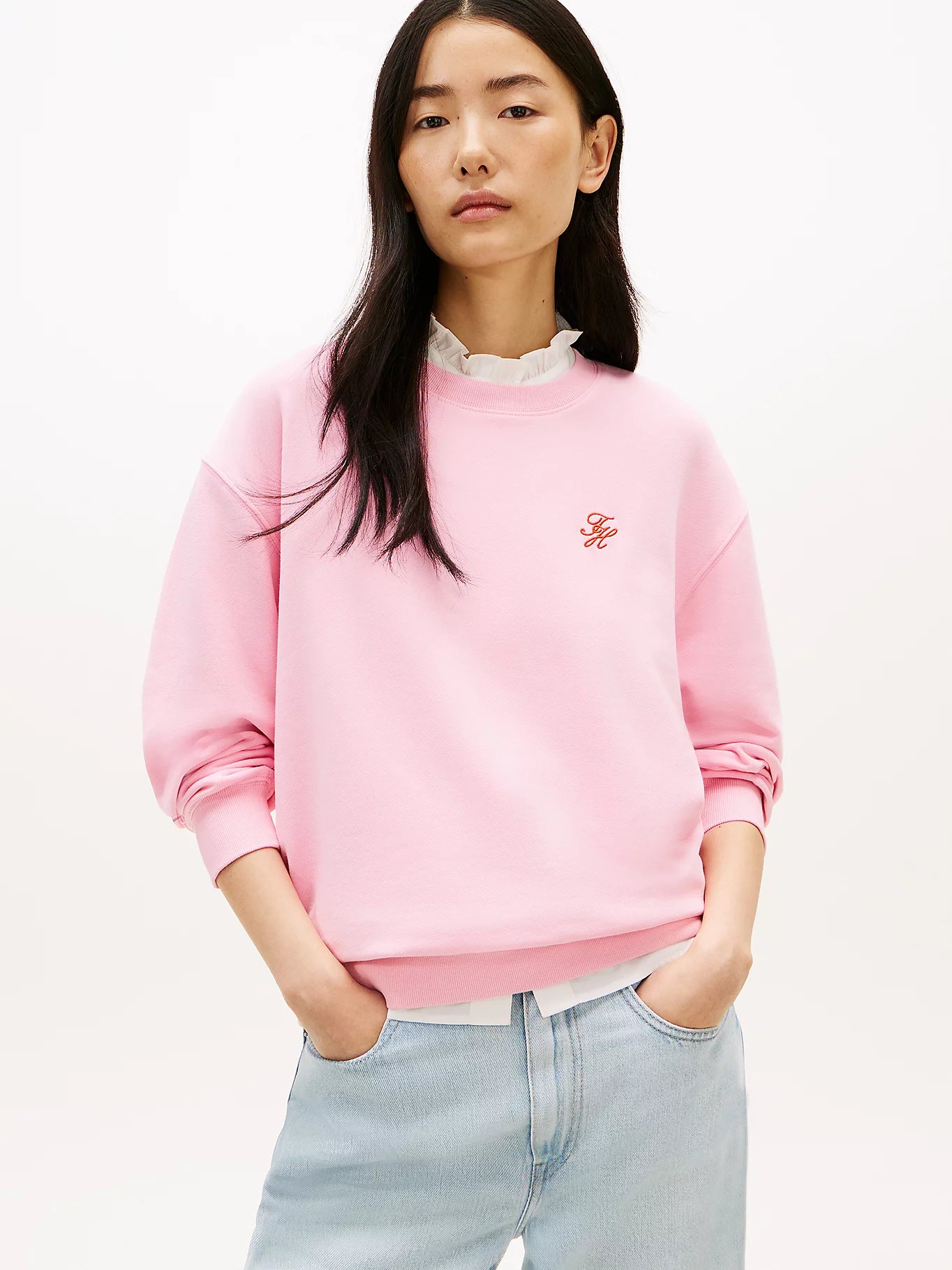Logo Embroidery Crew Neck Sweatshirt