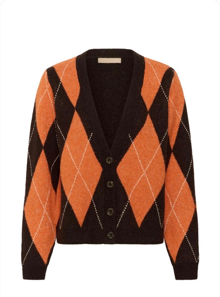 Argyle Cardigan Brown And Orange