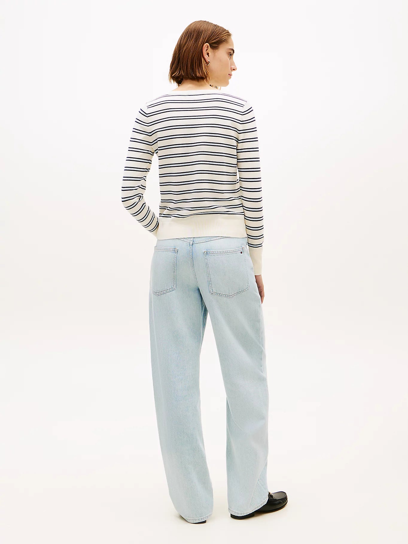 Gold-Tone Button Jersey Boat Neck Jumper