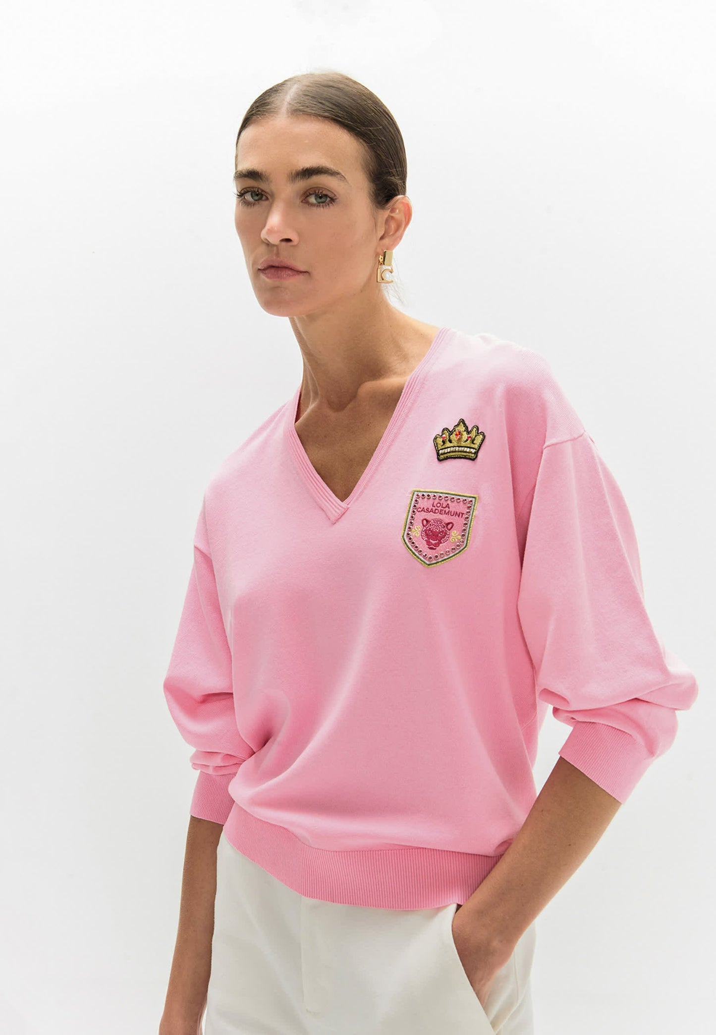 Pink Sweater With Badges Rosa