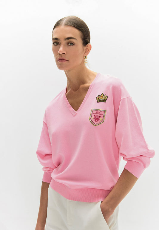 Pink Sweater With Badges Rosa
