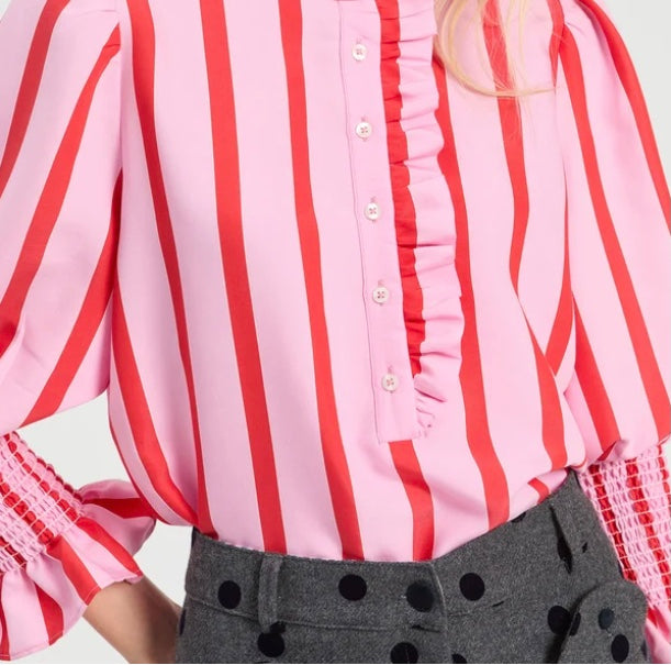 Pink Stripe Bicolor Shirt With Ruffles