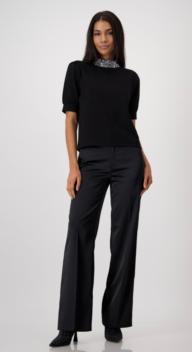 Black Crystal polo neck top