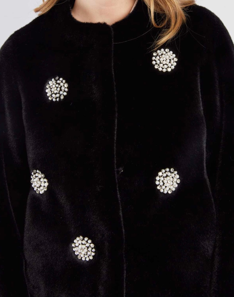 Reggae black faux fur short jacket