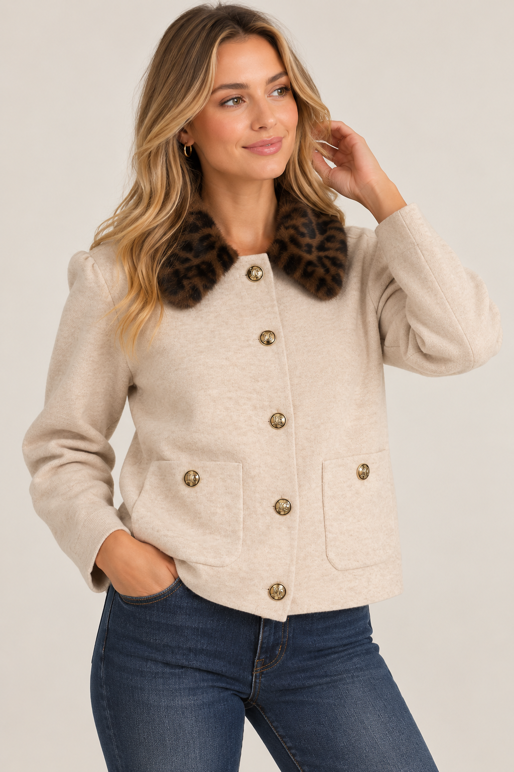 Cardigan detachable leopard