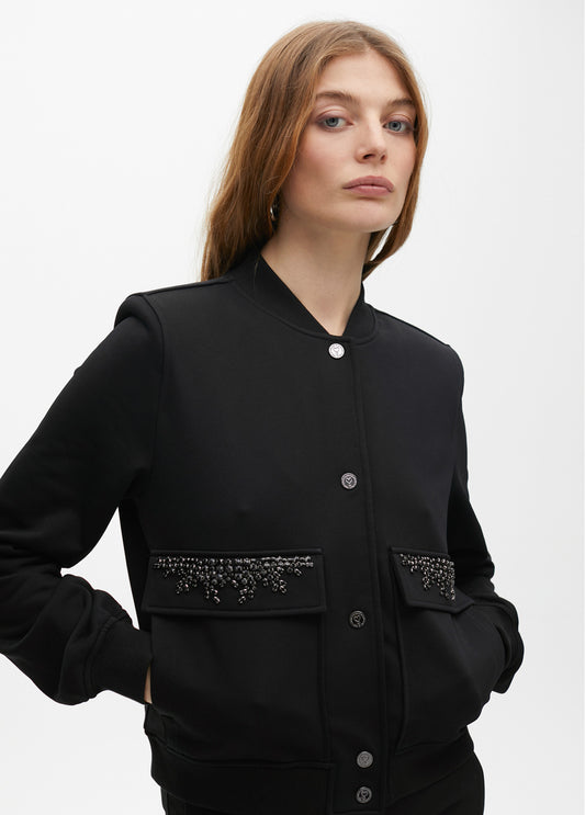 Sequins Bomber Jacket- Black