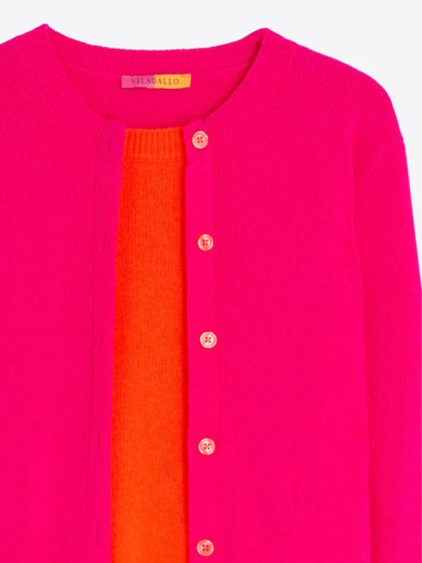 Fuchsia And Orange Faux Twin Set Cardigan