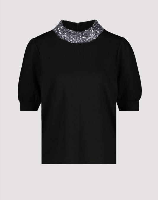 Black Crystal polo neck top