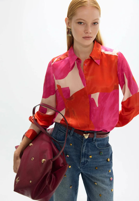Pink/Orange Print Blouse Crudo