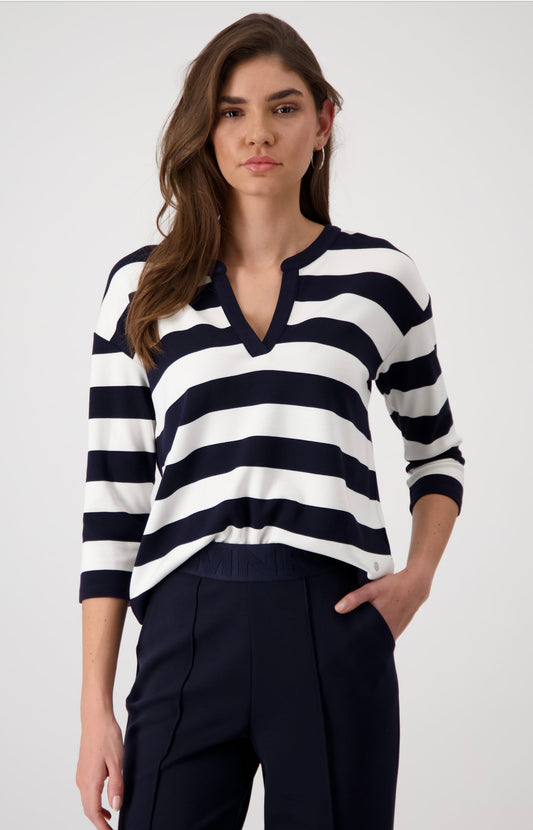 V neck striped top navy white