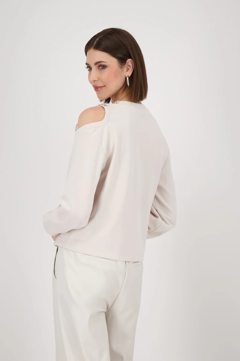 Sweatshirt cut out shoulder oat milk 817