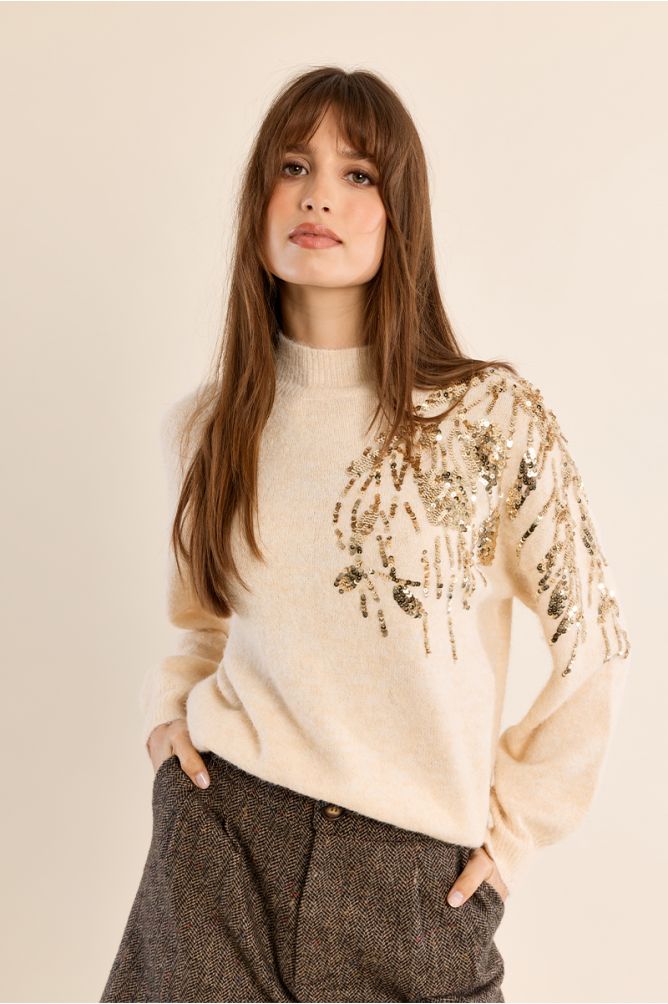 SWEATER WITH HIGH NECK, EMBELLISHED