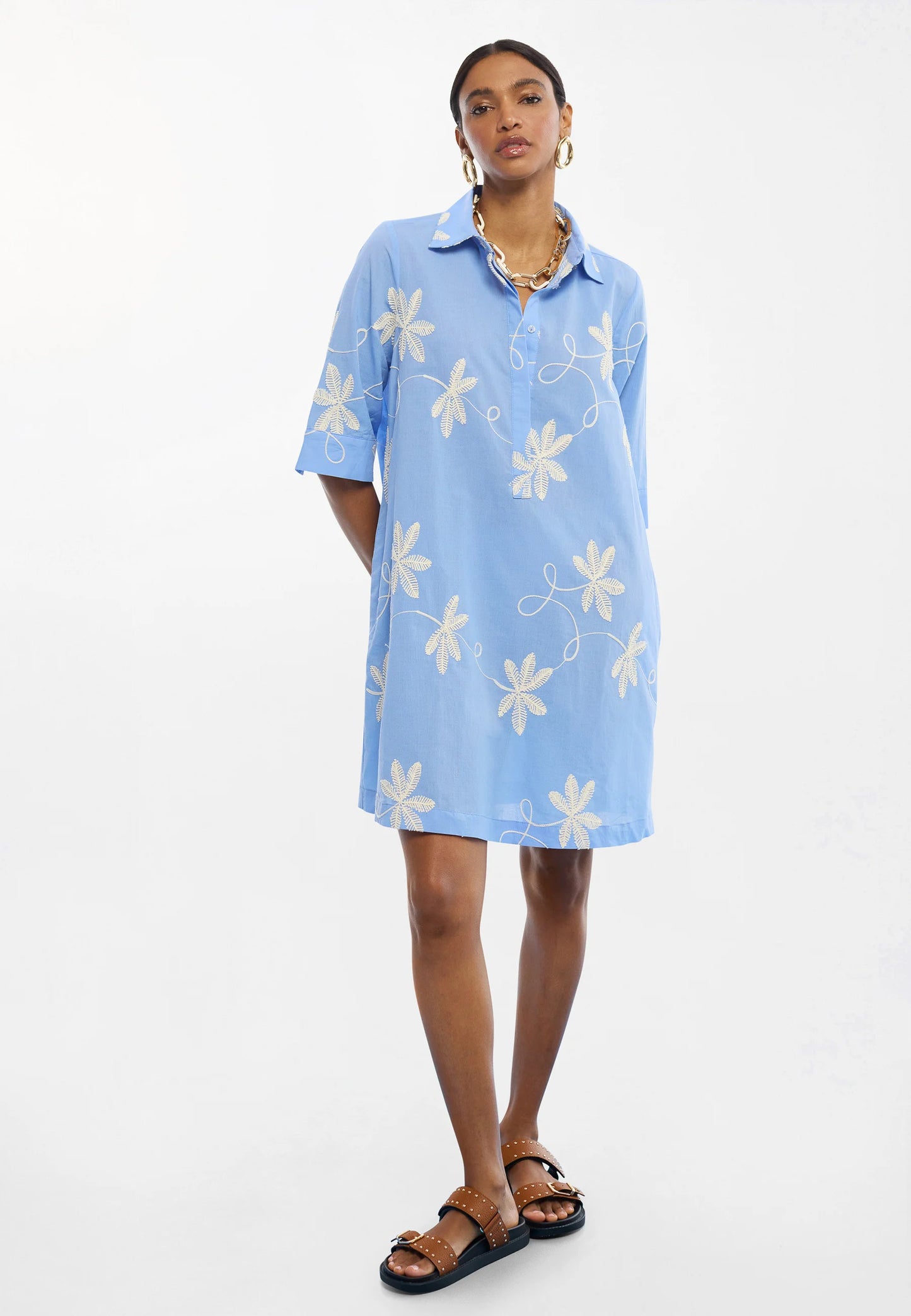 Floral embroidery dress