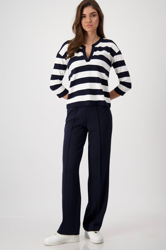 V neck striped top navy white