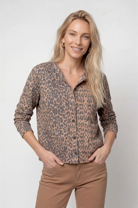 Leopard Cardigan Round Neck 836