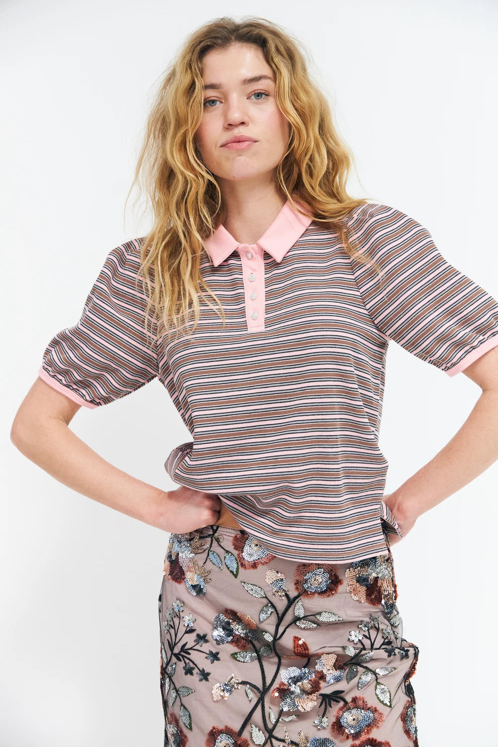 Pink/Stripe Polo Shirt C711
