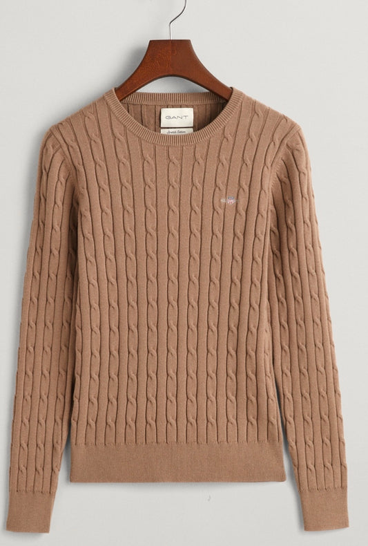 Stretch cotton cable knit sweater Camel