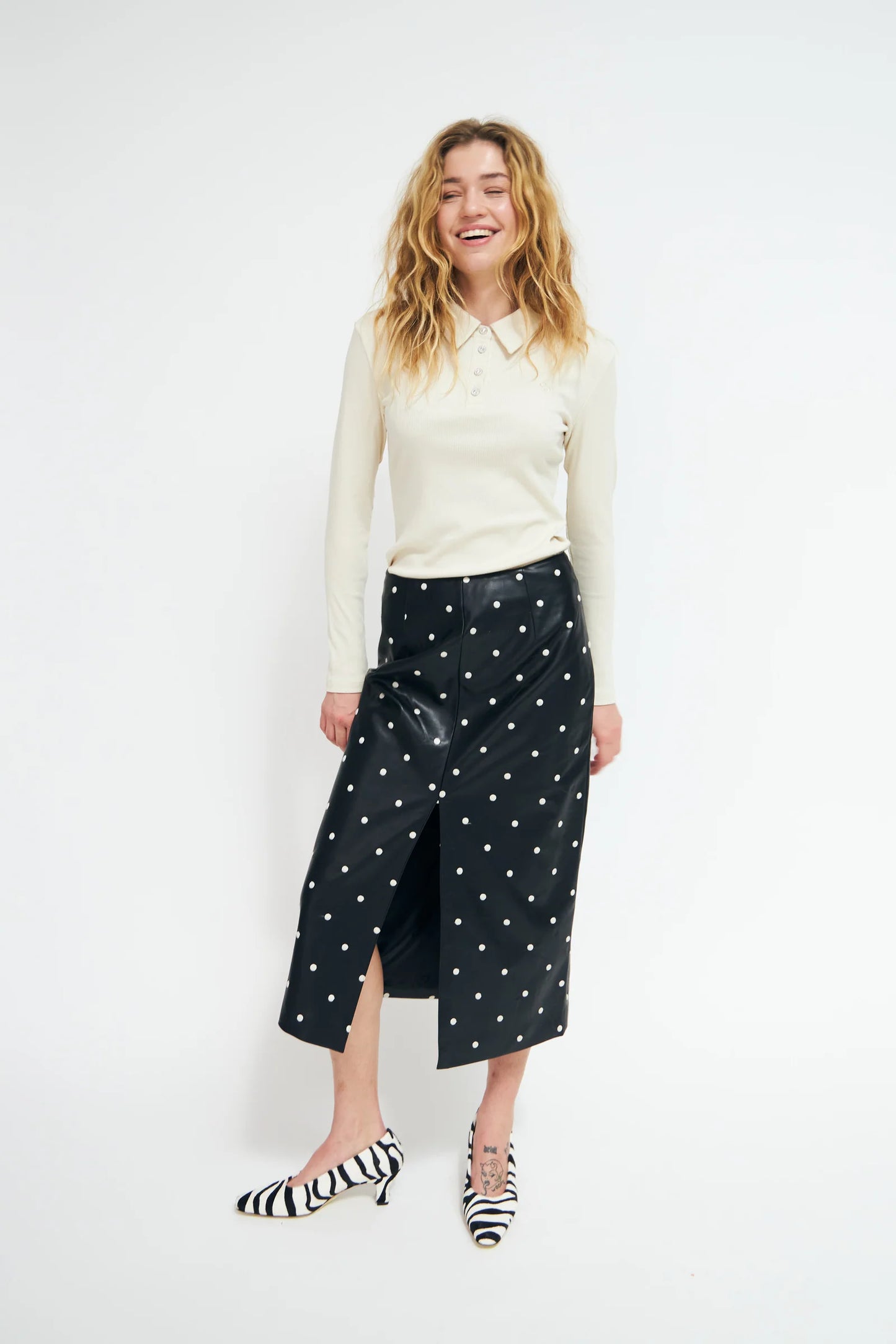 Lunacras Black Spot Leather Look Skirt
